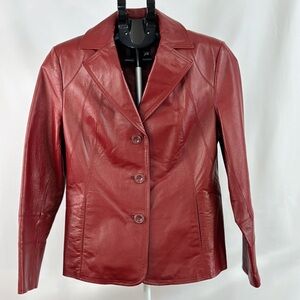 East 5th Genuine Leather Blazer Petite Medium Red Oxblood 3 Button Jacket PM